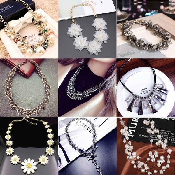 

exaggerated crystal necklace, female clavicle short sweater chain, korean fashion, versatile and decorative necklace, Silver