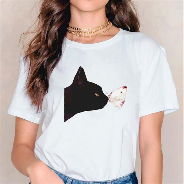 

t shirts for women t shirts cat cartoon harajuku pet style 90s trend ladies print lady womens graphic female tee shirt, White