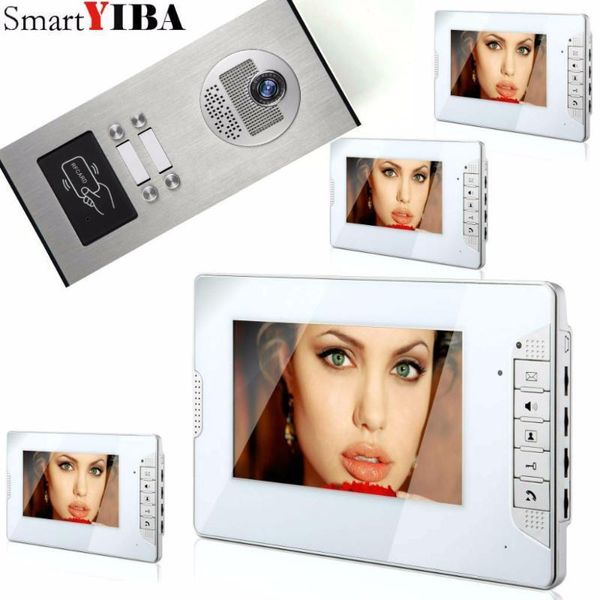

smartyiba 7"rfid 4 units house apartment video intercom interphone kit ir night vision camera door phone doorbell system1