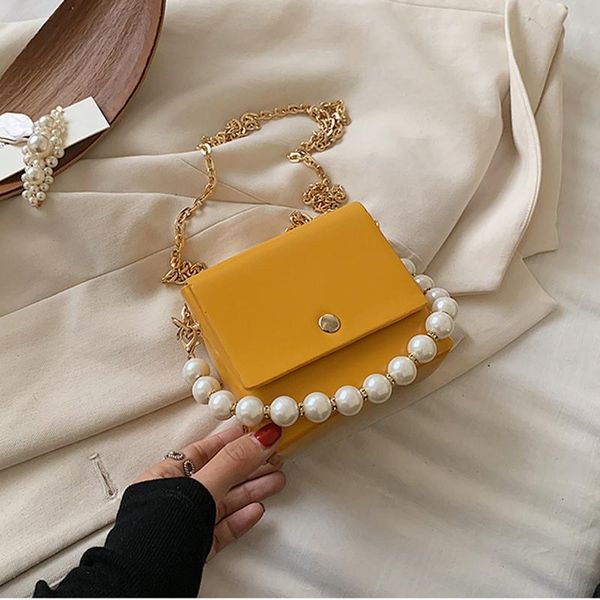 

[eam] women new mini pearls square chains pu leather flap personality all-match crossbody shoulder bag fashion tide 2021 18a1771