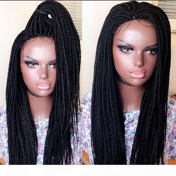 

part brazilian hair braided box braids wig long black hair synthetic lace front wigs for women heat resistant cosplay lace wig, Black;brown