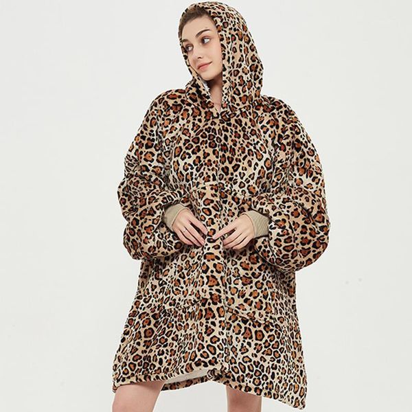 

winter thick oversized hoodie women comfortable tv blanket coral fleece blanket with sleeves sherpa lattice sweatshirt hoodies1, Black