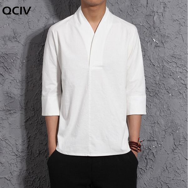 

summer blue/white/black kimono cotton linen shirt men chinese style retro v-neck linen blouse thin vintage tee shirt 1022