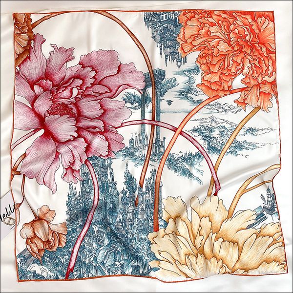 

foulard satin square silk scarf female silk head scarves for ladies hand rolled scarf 90 foulard luxe, Blue;gray