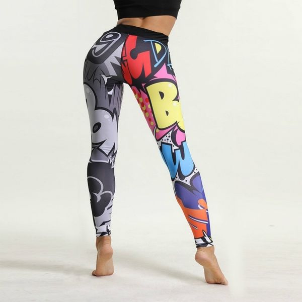 

autumn fashion jeggings for women boom digital printing cartoon funny leggings comic hip push up high waist fitness legging y200328, Black