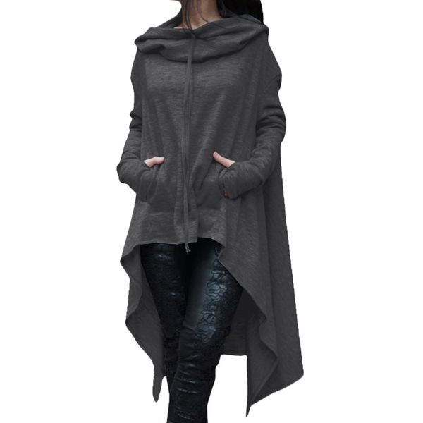 

fishtail fashion lady solid hoodie asymmetrical hem color long sleeve hooded cotton sweatshirt and spandex women's endhe