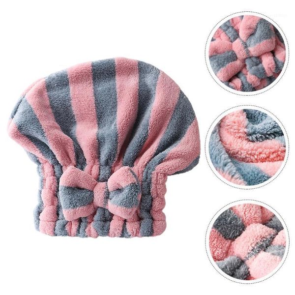 

1pc microfiber shower cap bathing cap absorbent striped bath for bathroom1