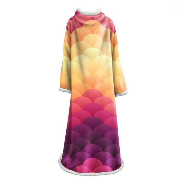 

colored fish scales super soft comfy warm plush throw with sleeves tv blanket wrap robe cover for lounge chair couch bs71
