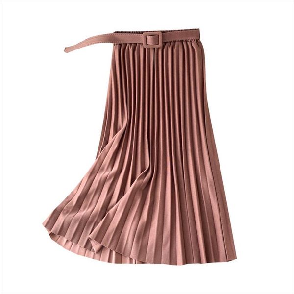 

spring and summer new women skirt belt elastic high waist pleated skirt fashion elegant skirts female, Black