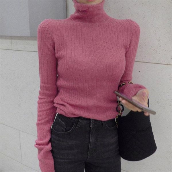 

chic women brief turtleneck slimming knitted jumpers soft high street 2021 elegant women pullovers basic sweaters 3 types, White;black