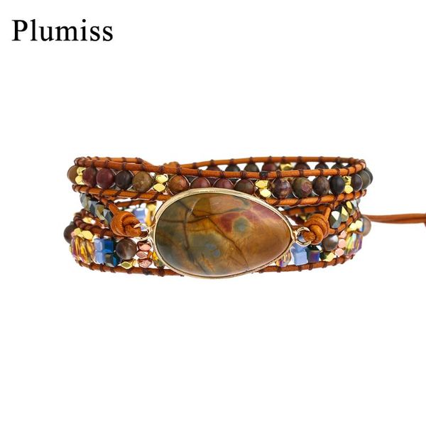 

tennis plumiss exquisite picasso stone wrap bracelet natural red creek beaded bracelets femme jewelry friendship gift dropship, Golden;silver