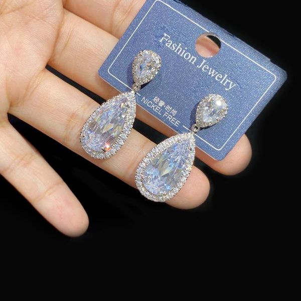 

dangle & chandelier fashion long cz earrings wedding water drop crystal asnora women's bridal jewelry gifts a0878, Silver