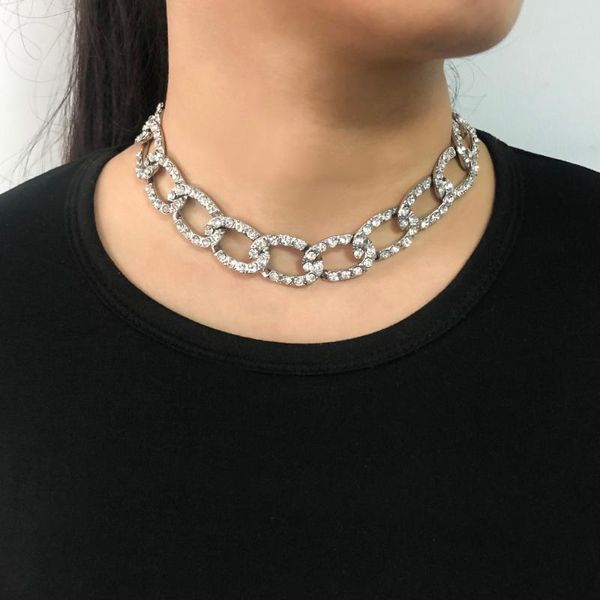 

20-section full rhinestone necklace ladies cz collar female choker woman crystal clavicle chain romantic pendant fashion wedding, Golden;silver