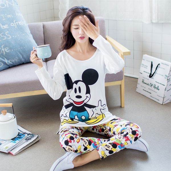 

foply winter spring women pajamas animal cartoon print pajama sets cotton rayon long sleeve korean loose sleepwear -xl y200425, Black;red