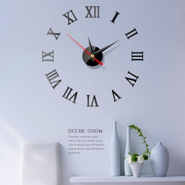

2020 fast shipping new clock watch wall clocks 3d diy acrylic mirror stickers home decoration living room quartz needle