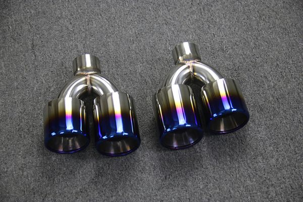 

length 240 mm exhaust pipe stainless steel muffler tip car universal y model double muffler tailpipe grille blue 2 piece