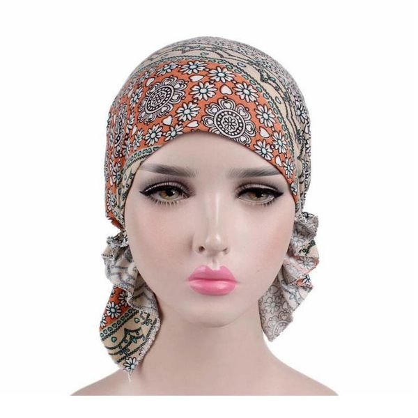 

2020 new fashion print woman turban hat soft elastic flowers lady muslim headdress wrap head scarf hijab caps turbant jlliov