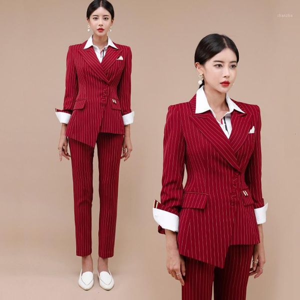 

overalls formal pant suits office lady work pant suits women slim striped suit & pencil pants two-piece suit blazer set women1, White;black