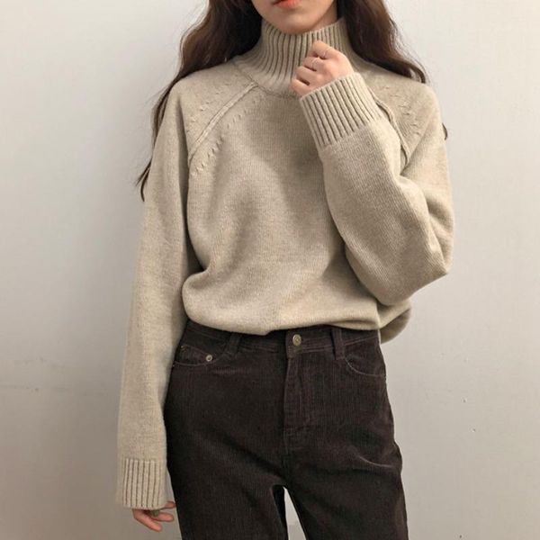 

foreign style high collar japanese sweater female autumn / winter 2021 new fashion long sleeve sweater coat student ins1, White;black