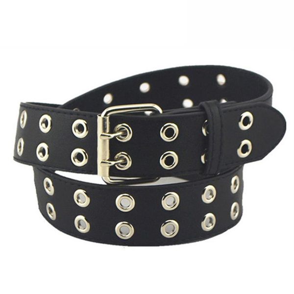 

designer men and women with the same eye belt punk double pin buckle belt women strap for jeans hip hop, Black;brown