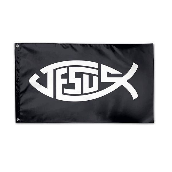 Иисус Christian Fishs Flag 150x90cm 100D полиэстер цифровой печати Спортивная команда школы клуба Крытый Открытый Доставка Бесплатная доставка