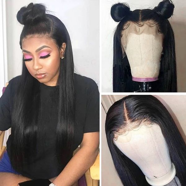 

brazilian straight lace front human hair wigs for women 13x4 lace frontal wigs human hair pre plucked with baby hair 30 inch wig, Black;brown