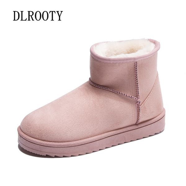 

women snow boots ankle winter warm short plush female leather casual shoes woman flat fashion platform round toe comfortable, Black