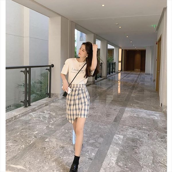 

mishow 2020 new clothes sets women fashion basic letter printed t shirts amp;plaid mini skirts 2pcs casual clothing mx20b3113, Gray
