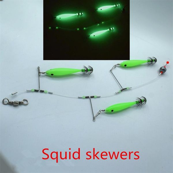 

squid hook burst fishing luminous wooden shrimp hook cuttlefish pen tube blow tube three string