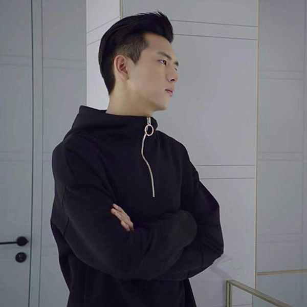 

2021 male spring/winter new thin plus velo half-zipper young hoodie e6wa, Black