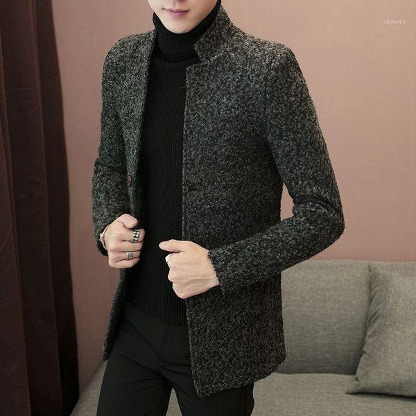 

male pure fashion coat collar men's wool coats in male long 2020 men's collar woolen coat trench new1, Black