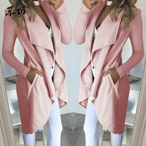 

cardigan coat autumn cotton blends pockets long sleeve big lapel collar slim women casual long overcoat outerwear jacket1, Tan;black