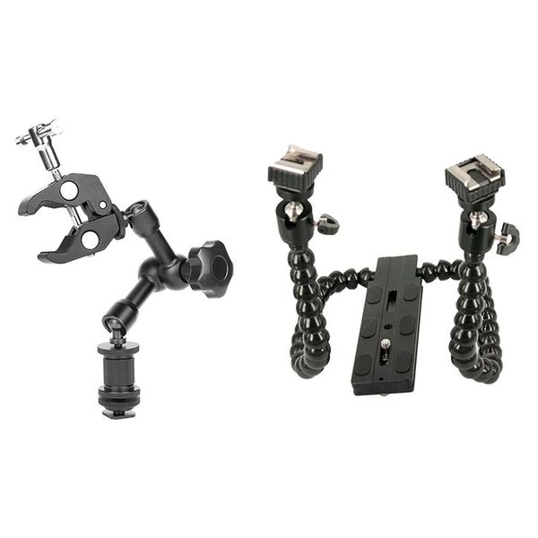 

flashes 1 set magic arm super clamp adjustable rod pliers clip & pcs flexible support flip flash stand base