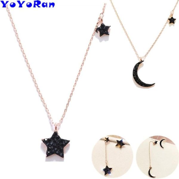 

большой маленький черный горный хрусталь луна звезда ожерелье асимметричная капля серьги звезды ювелирные наборы для женщины мультфильм крис, Silver