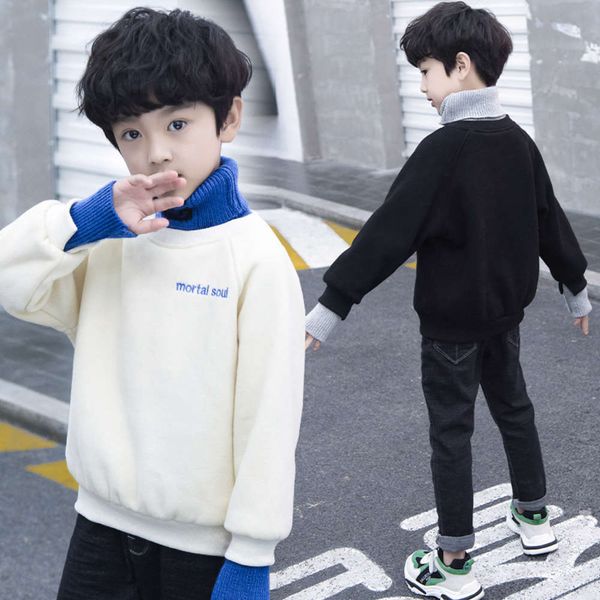 

collar two high boys' sweater fake autumn and winter 2020 new korean chaojiarong children's top, Black