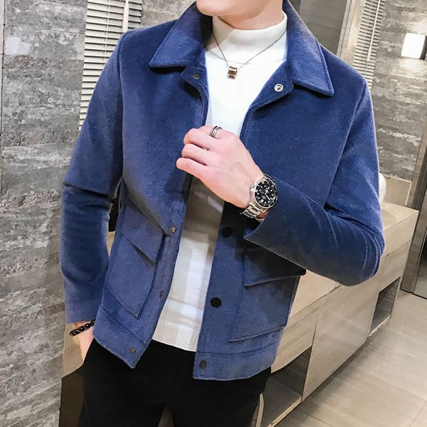 

2020 wool winter coat lapel outward male jacket in fashion 2cgd, Black;brown