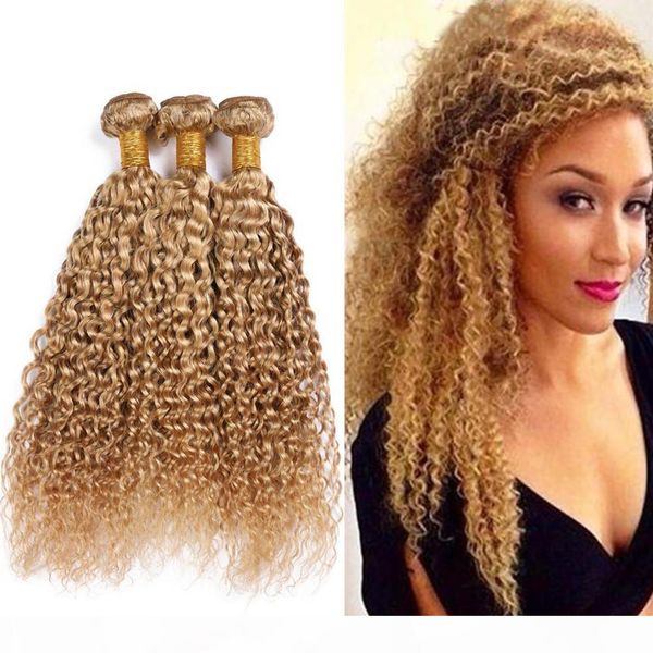 

blonde curly hair extensions #27 honey blonde peruvian kinkys curly weaves human hair bundles light brown virgin hair extensions 10-30, Black