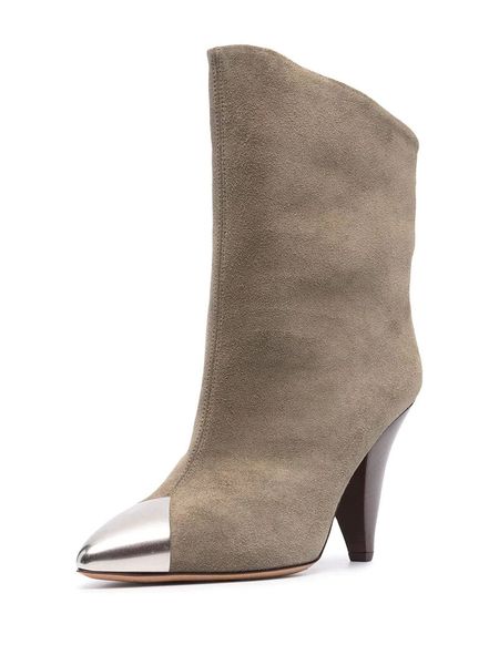 

2022 new suede leather ankle boots casual party dress shoes spike med heels kinght booties british style martin boot metal pillage pointed t, Black