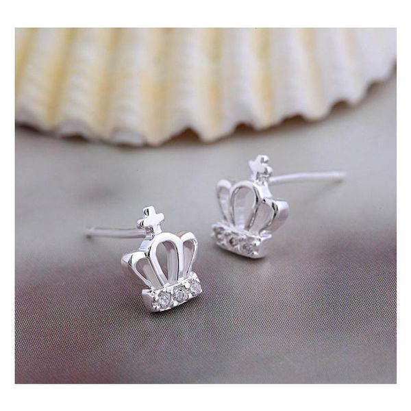 

cute crystal diamond crown stud earrings jewelry wholesa sqcqav queen66, Golden;silver