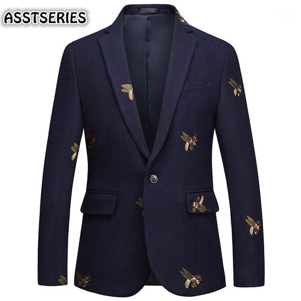 

blazer male new fashion slim fit bee embroidered navy blazer plus size 6xl business wine party wedding and jackets men1, White;black