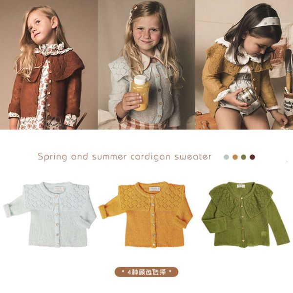 

children's 2021 new clothing boys and girls knitting jacquard big lapel cardigan baby sweater, Blue