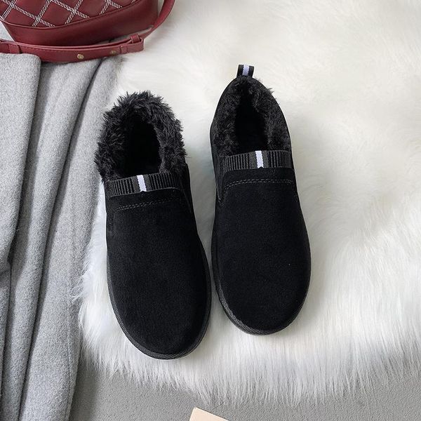 

women's winter ankle snow boots warm plush plus size 36-40ladies fur suede flat couple shoes female classic footwear, Black