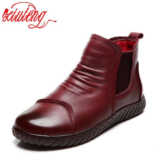 

xiuteng fashion winter shoes women genuine leather ankle flat boots casual comfortable warm woman size 36-41 new ing, Black