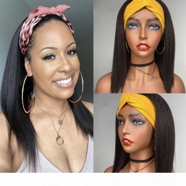 

glueless yaki straight headband wigs 150 density short bob human hair wigs for women closure wig brazilian remy hair bob wig, Black;brown