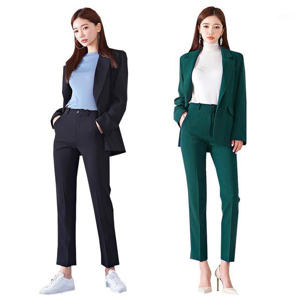 

professional pants suit female spring and autumn new style suit + pants two-piece casual loose fashion temperament1, White;black