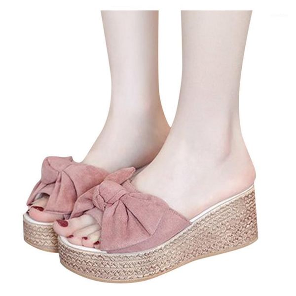 

sagace women slippers summer bow straw summer shoes women wedge high heels ladies platform casual shoes 2020 female beach slides1, Black