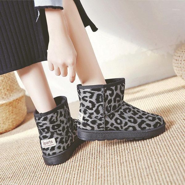 

leopard print winter warm snow boots for women designer gothic platform non-slip shoes casual comfort flat demonia ankle boots1, Black