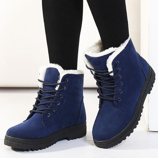 

women snow boots winter warm big size boots for women lace up flat shoes woman thick fur cotton shoes plus size 35-44 xkd2133, Black
