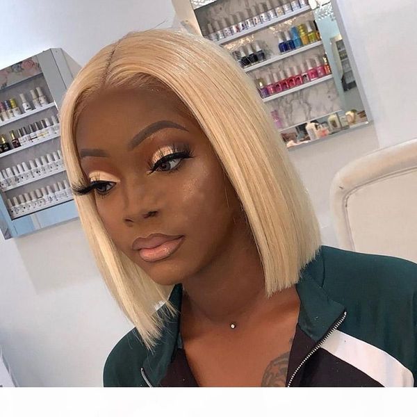 

unprocessed remy brazilian virgin human hair #613 blonde short bob natural straight full lace wig lace front wigs for black women, Black;brown