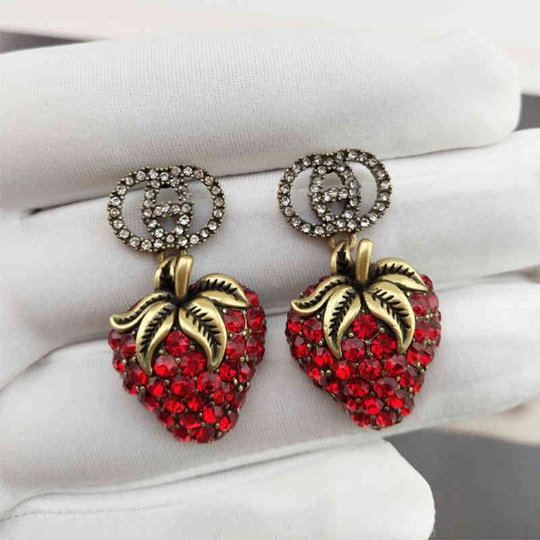 

factory wholesale net red s925 silver needle strawberry crystal earrings, Golden